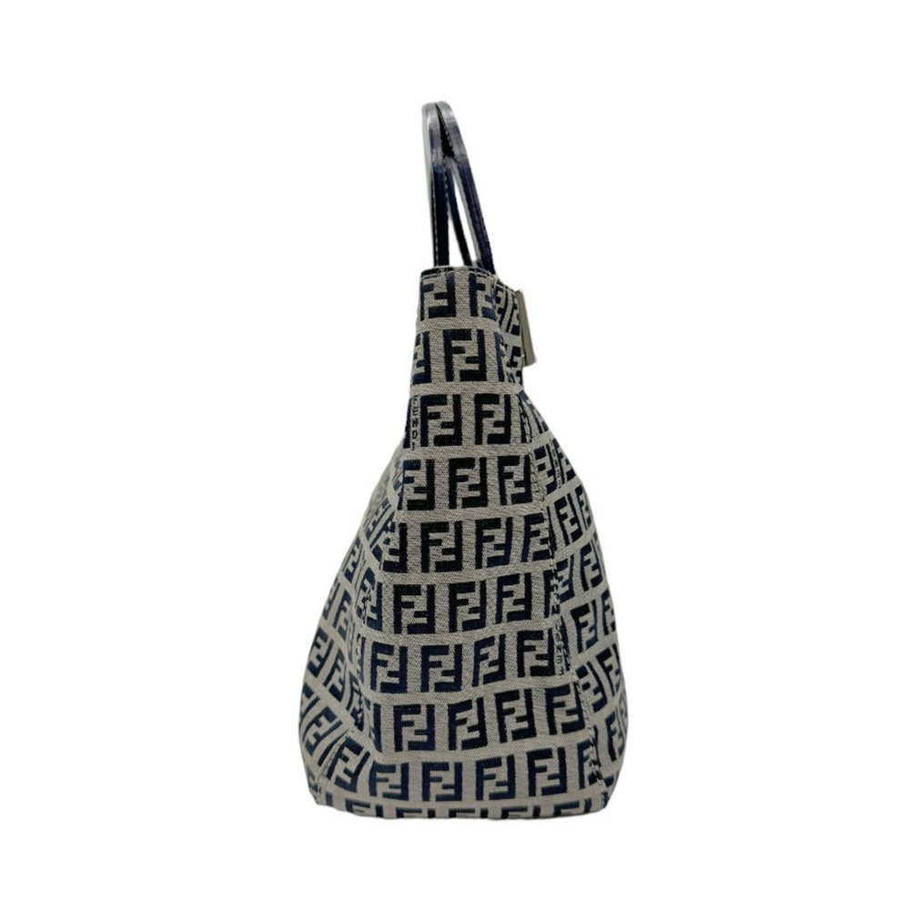 FENDI Zucchino Handbag Canvas/Leather Navy Women's z0588 - Picture 2 of 5